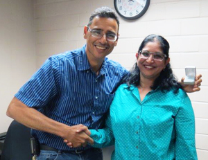 Recipient: Capital Senior Clerk Sreedevi Chirrari accepted her five-year pin. Location: Elevating Devices in Plant Maintenance. Congratulated by: Elevating Devices Manager Dexter Collins.