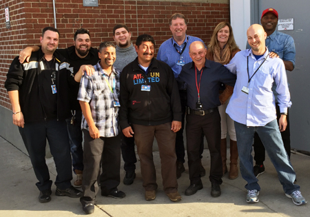 Recipient: Senior Mail Clerk Vito Servello, second from right, celebrated his 35th anniversary with the Commission. Location: Commission Services at Hillcrest. Congratulated by: Head Kevin Lee and friends and co-workers.