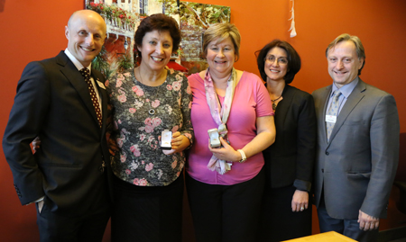 Recipients: Pensions staff recently celebrated milestones for Pension Administration Director Cheryl Uroda, third from left, for 35 years of service and Pensions Officer-Retiree Anna Puccia, second from left, for 30 years of service. Location: Pensions Department. Congratulated by: CEO Andy Byford, Pensions Head Mary Darakjian and Chief Financial and Administration Officer Vince Rodo.