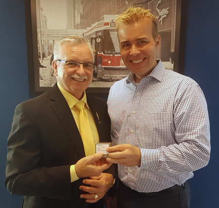 Recipient: Assistant Manager David Langley, left, was congratulated on 30 years of service. Location: Mount Dennis Division. Congratulated by: Manager Tim Baubie, right.