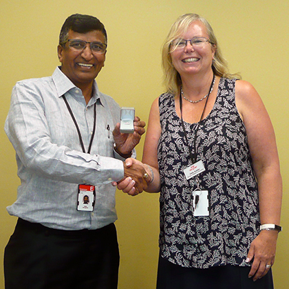 Recipient: Project Scheduler Mayur Shah celebrated his five-year anniversary with the TTC recently. Location: EC&E Office. Congratulated by: Manager Kelly Austen.