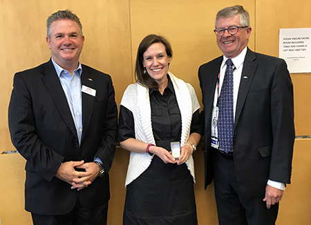 Occupational Hygienist Deanna Brown reached five years of service and was congratulated by CEO Rick Leary and Safety and Environment Head John O’Grady.
