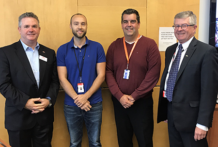 Fire Prevention Officer Cory Grant reached five years of service and was congratulated by CEO Rick Leary, Fire Safety and Emergency Planning Manager Ryan Duggan and Safety and Environment Head John O’Grady.