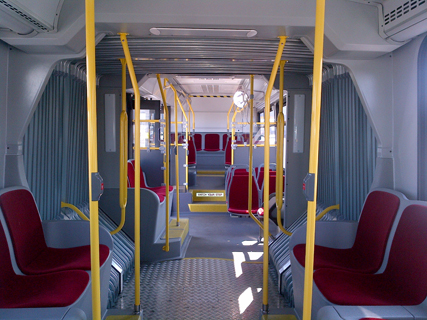 Articulated test bus #9000 interior view.