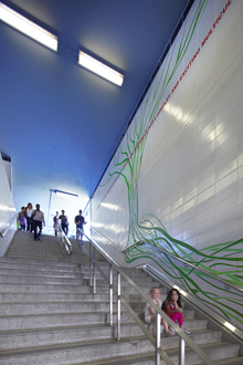 Victoria Park Station wall artwork.