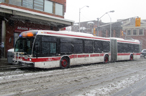 Articulated buses serving 29 Dufferin Route. 