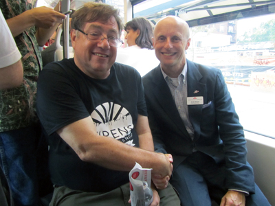 Streetcar rider Adam Wetstein and CEO Andy Byford.