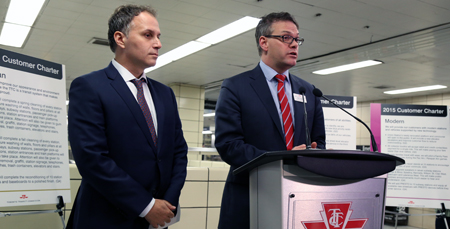 Deputy CEO Chris Upfold and TTC Chair Josh Colle at 2015 Customer launch at Bloor-Yonge Station.
