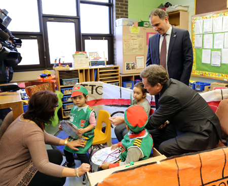 Mayor John Tory and TTC Chair Josh Colle with Joyce Public School children.