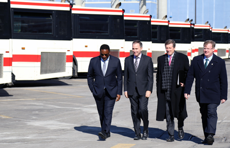 At Eglinton Division: Councillor Michael Thompson, TTC Chair Josh Colle, Mayor John Tory and Councillor Gary Crawford.