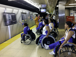 Visitors ride the subway during Pan Am Games.