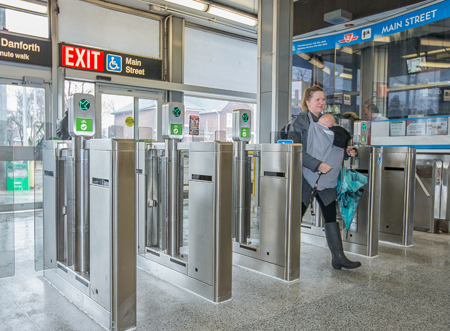 New fare gates at Main Street Station.