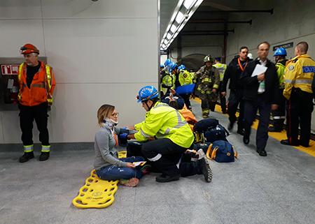Toronto York Spadina Subway Extension First Aid drill at York University Station.