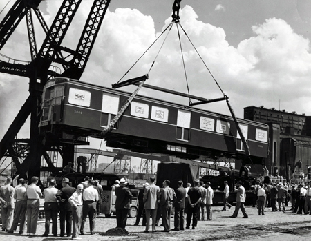 1953 subway car arrival.