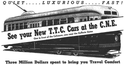 PCC streetcar ad for CNE in August 1938.