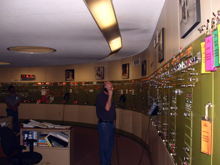 Leadhand Power Control Operator Gerald Guerette oversees power restoration, August 15, 2003.