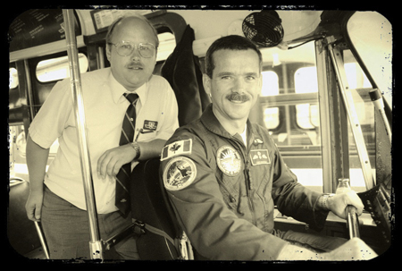 Astronaut Chris Hadfield aboard PCC streetcar in August 1996.